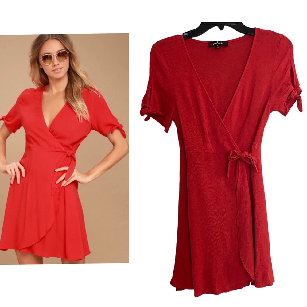 Lulus Kiss & Pastel Coral Orange Midi Wrap Dress Tie Sleeve Gauzy Small